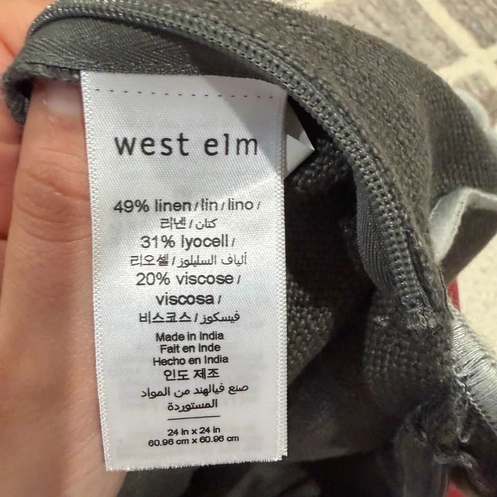 West Elm Charcoal pillow cover with Light Gray Trim